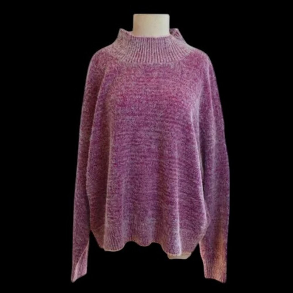 NWT Falls Creek Mock Turtleneck Plaited Sweater Fushia White